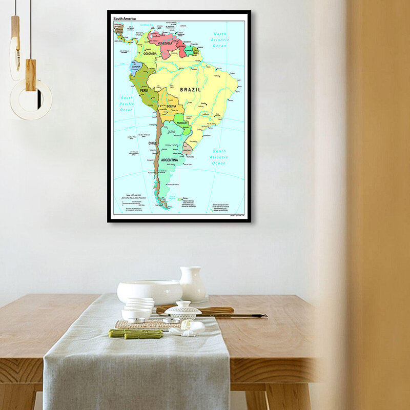 42*59cm The  South America Map In English Wall Art Poster Spray Canvas Painting Travel School Supplies Living Room Home Decor