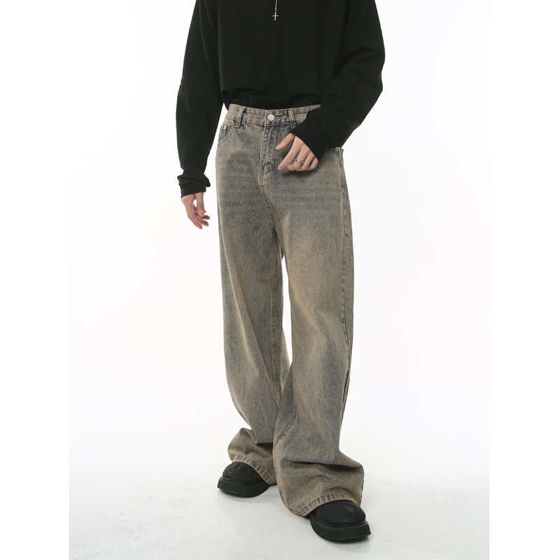 Pantalones vaqueros holgados de pierna ancha para hombre, ropa de calle Vintage desgastada, 9C2019
