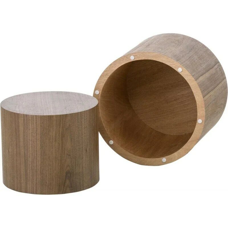 Williamspace-コーヒーテーブル、クルミの丸い木製のコーヒーテーブル、小さな部屋のためのモダンな円のテーブル、2個セット