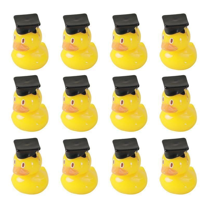 Bebek Dekorasi kelulusan 12 buah bebek kuning dengan topi rumbai wisuda topi bebek wisuda lucu bebek untuk kolam