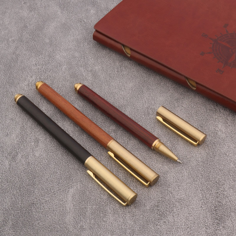 High Quality Brass Roller Ball Pen Ebony Wood Spin Stationery Office School Supplies Signature Ink Pens New