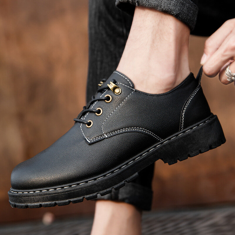 Zapatos informales de cuero para hombre, calzado impermeable, antideslizante, antiaceite, transpirable, con cordones, color negro, de alta calidad