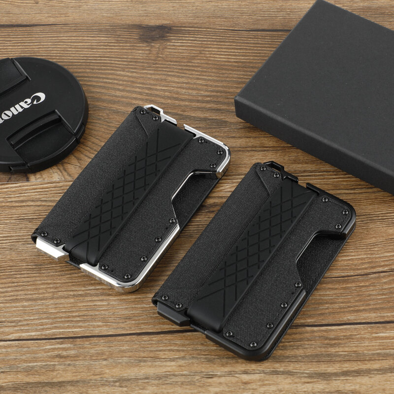 Porte-cartes en cuir RFID en alliage d'aluminium, portefeuille minimaliste multifonction avec bouteille en métal d'extérieur, portefeuille ventilé, nouveau