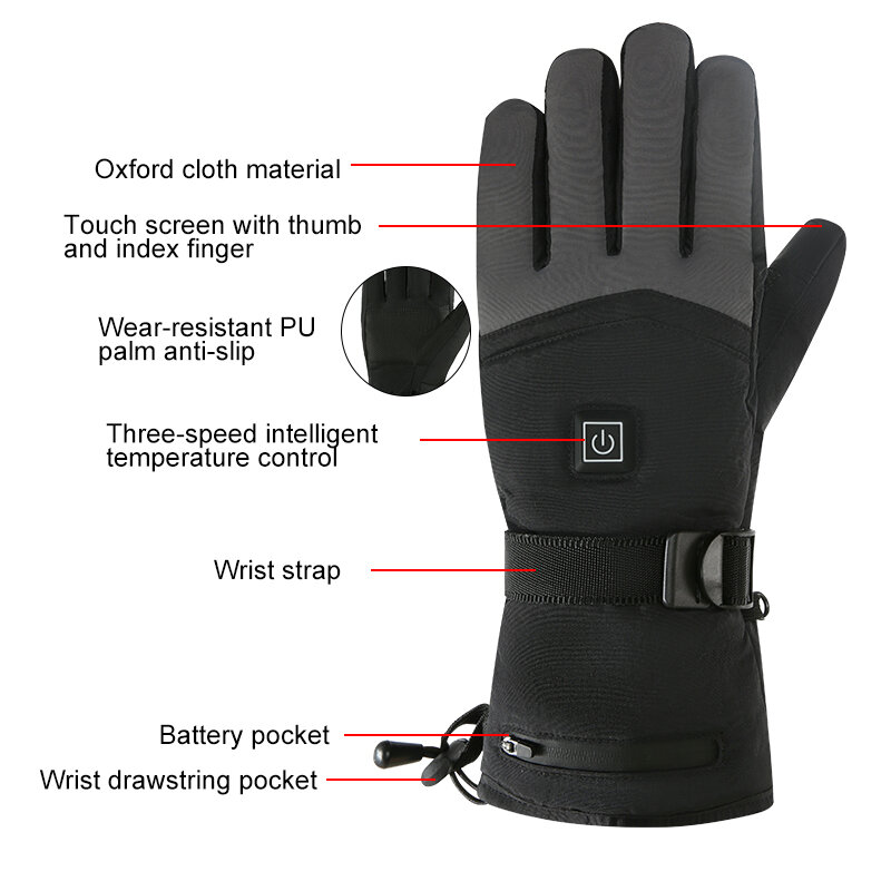 겨울 하이킹 사냥 터치 스크린 충전식 방한 난방 장갑, 캠핑 승마 스키 야외 두꺼운 전기 장갑