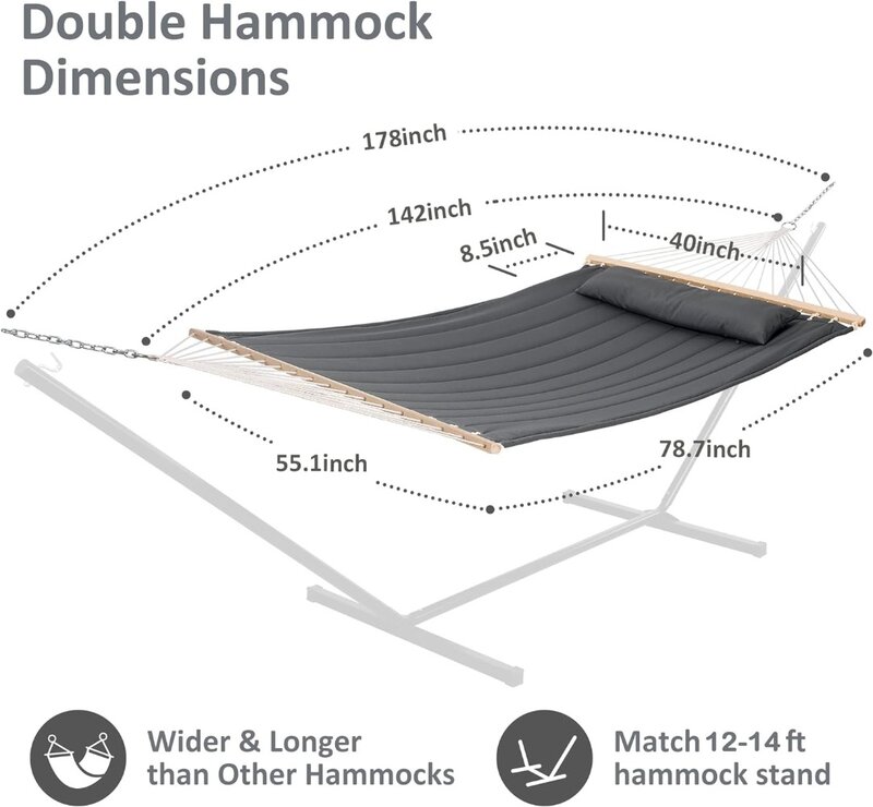 SUNCREAT-Heavy Duty Hanging Tree Hammock, 2 Pessoa com grande travesseiro macio, 475 lbs Capacidade
