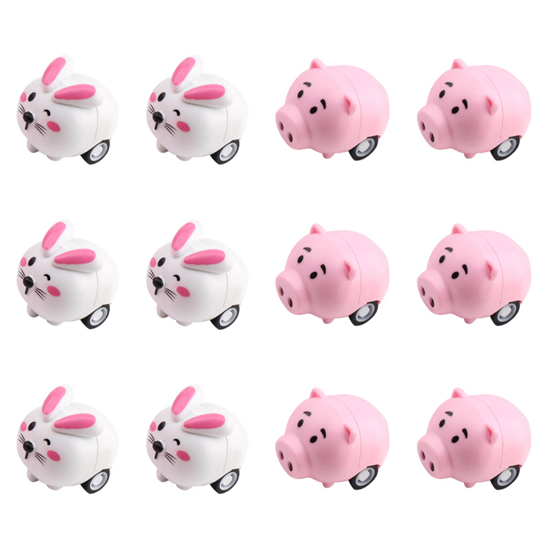 12 szt. Zabawki dla króliczków samochód z napędem Pull Back bezwładność dla zwierząt świnka edukacyjna dla dzieci Mini kreskówkowe samochody dla dzieci