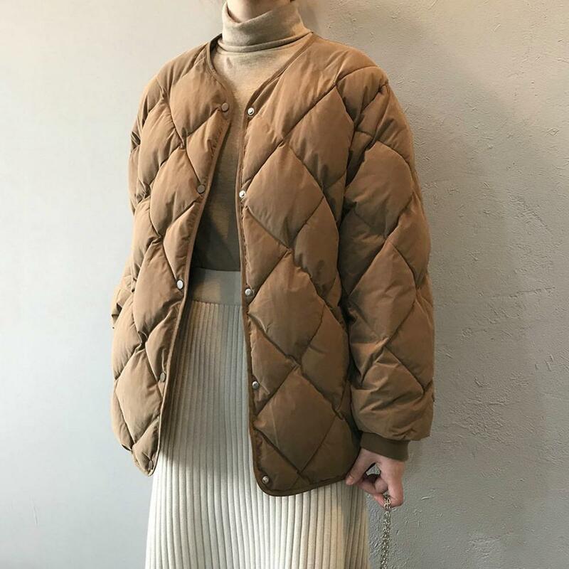 Jaket katun empuk wanita, leher-o variabel leher V 2022 baru musim dingin wanita hangat, tanpa kerah ultra ringan berlapis mantel Puffer