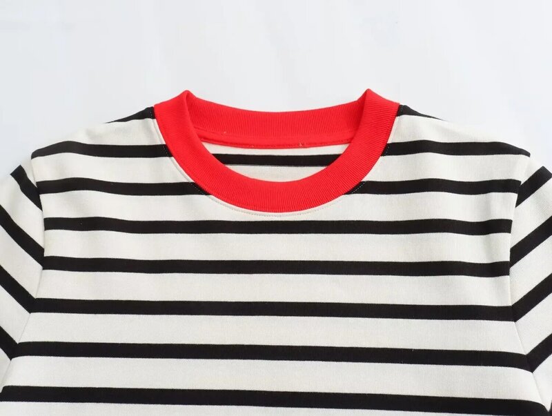 2024 New Fashion Color Block o-collo Pullover manica corta t-shirt donna Casual Stripe estate Versatile Top da donna