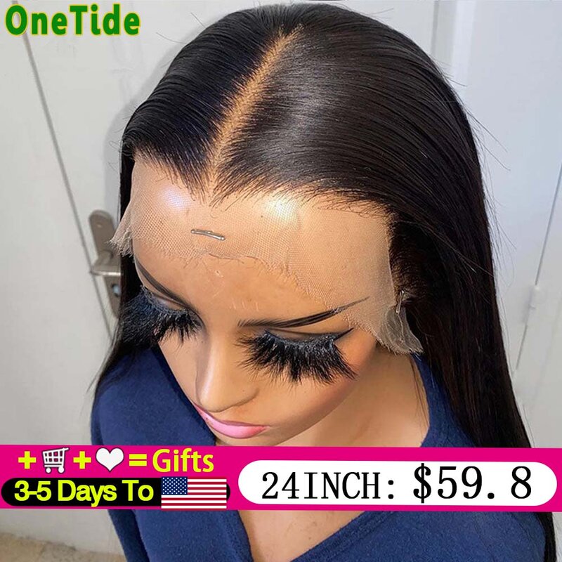 ONETIDE-Peluca de cabello humano liso para mujer, postizo de encaje Frontal transparente de 34 pulgadas, 13x4, con cierre