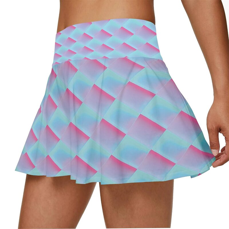 Saia plissada de tênis feminino com 2 bolsos de cintura alta dupla camada anti exposição saia de fitness badminton golfe saia plissada