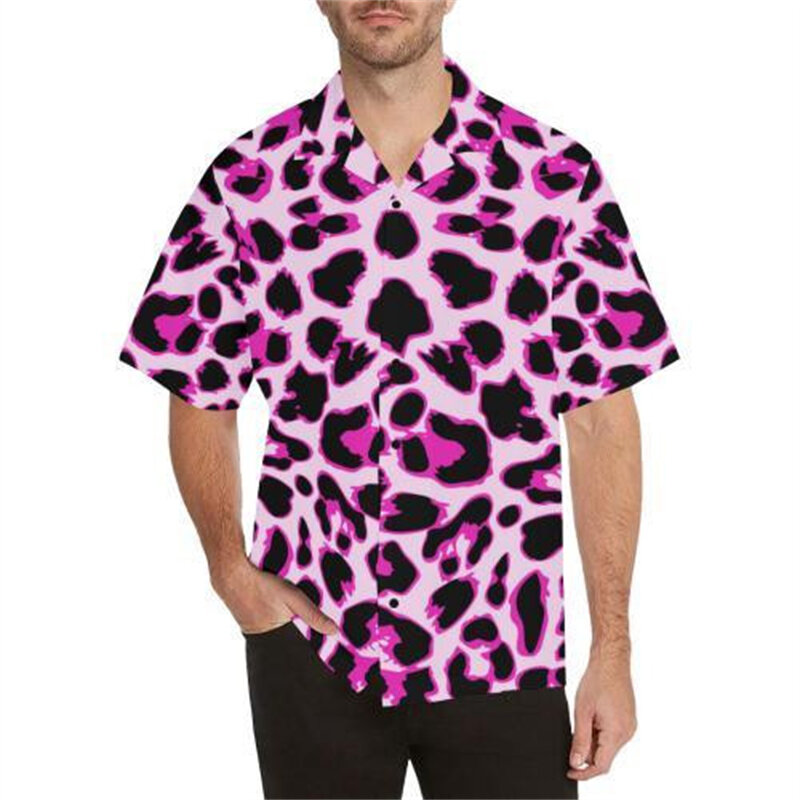 Heren Street Fashion Zomer Dagelijks Shirt Hawaiiaanse Luipaardprint Harajuku Casual Blouse Shirts Met Korte Mouwen Strand Unisex Camisa Tops