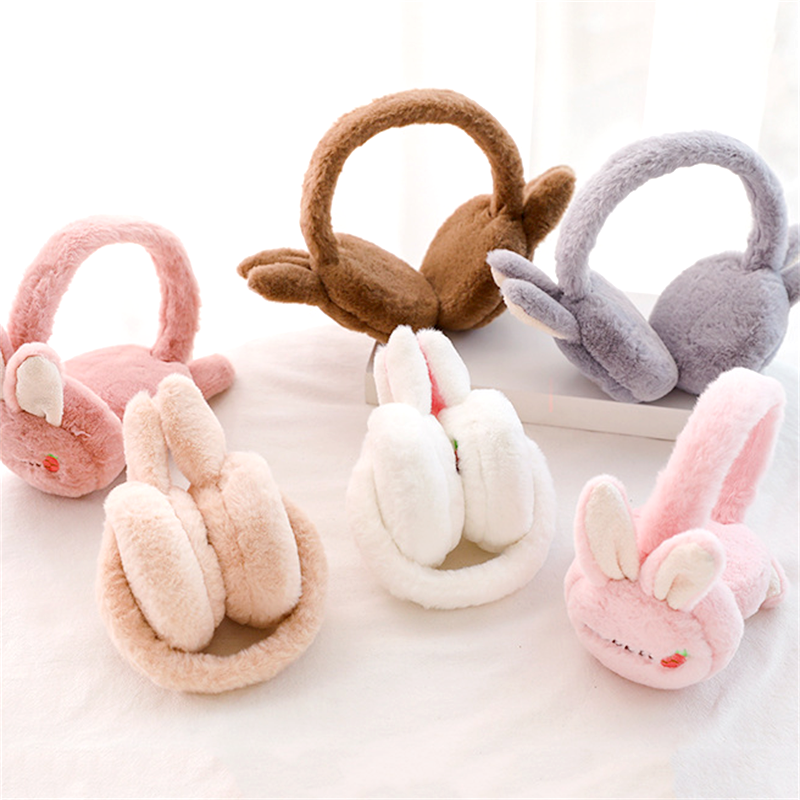Earmuffs dos desenhos animados do coelho para mulheres e meninas, Earmuffs de pelúcia quente, adorável fone de ouvido sólido, Earlap quente bonito, inverno