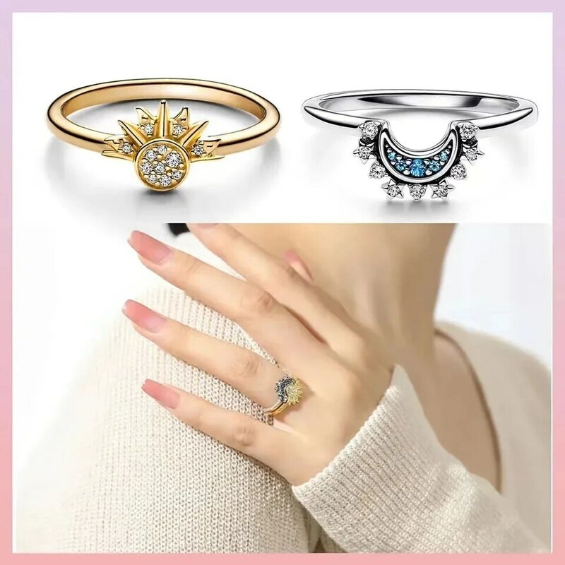 Anelli in argento Sterling 925 per le donne corona originale cuore Wishbone fidanzamento matrimonio anello di cristallo in oro rosa gioielli di lusso
