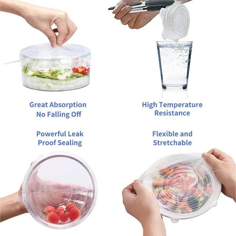 Penutup silikon dapat dipakai ulang, penutup bungkus makanan kedap udara menjaga kesegaran segel mangkuk elastis penutup peralatan masak dapur