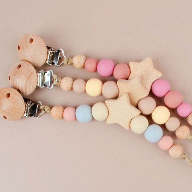 Modern Pacifier Clip for Boys & Girl Beads Star Pacifier Hold Unisex Design Universal Paci Clip Fits Most Pacifiers