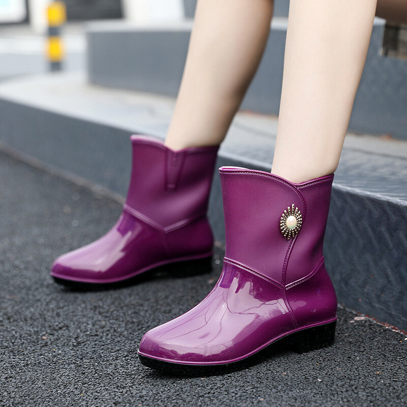 Sepatu Bot Hujan Awet Antiselip PVC Luar Ruangan Modis Sepatu Air Wanita Potongan Rendah Kasual Mode Sepatu Bot Hujan Potongan Rendah