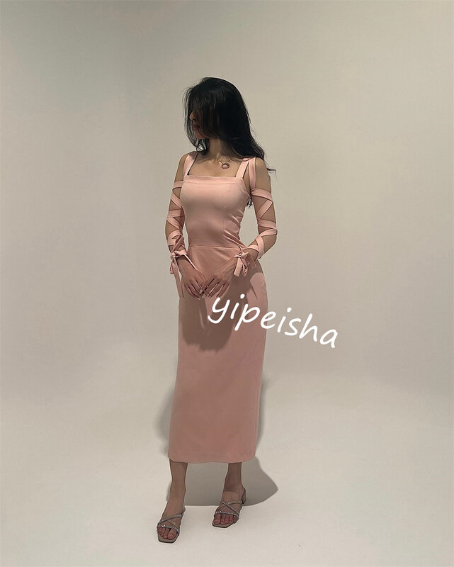 Jiayigong  Ball   Jersey Criss-Cross Valentine's Day A-line Square Neck Bespoke Occasion Gown Midi es