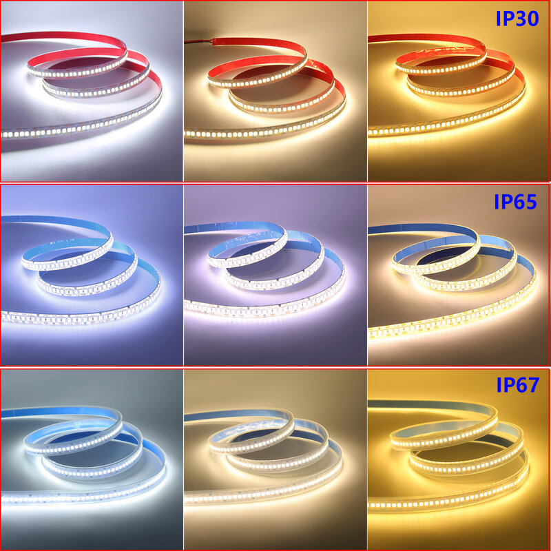 柔軟なLEDストリップライト,温かみのある白色光,2835 smd,240ダイオード/m, 1200ダイオード,ip30,ip65,ip67,5m, DC 12v,24v