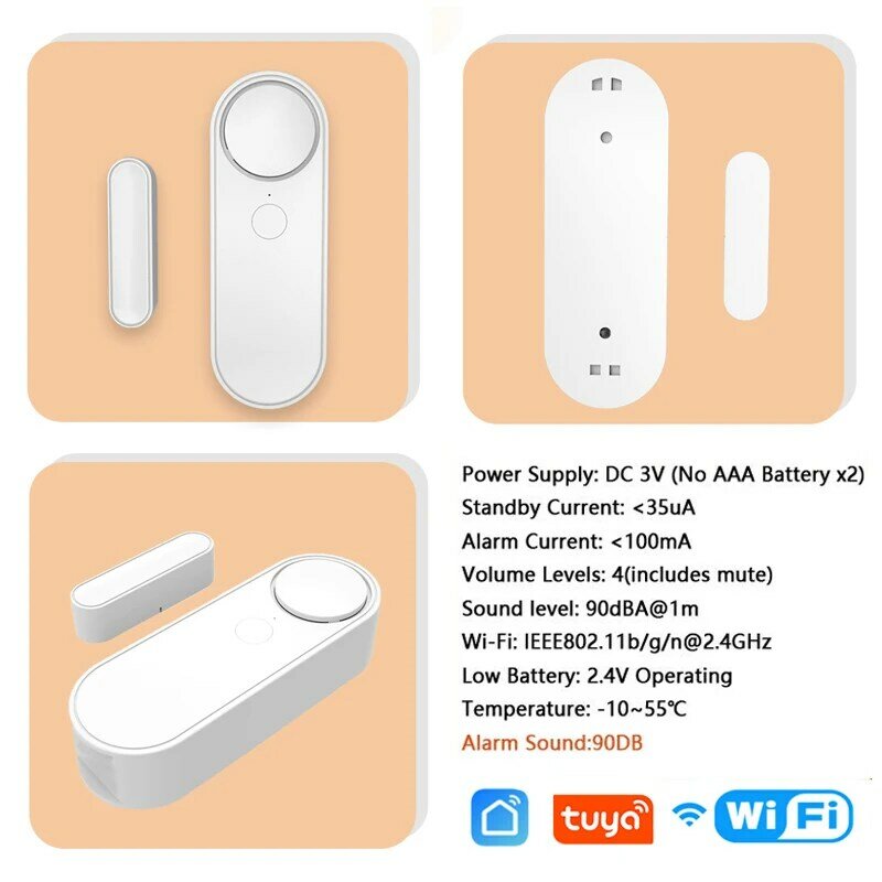 Sensor de apertura de ventana y puerta WiFi, 5 piezas, Tuya, alarma antirrobo, Detector abierto y cerrado, protección para el hogar, Google y Alexa