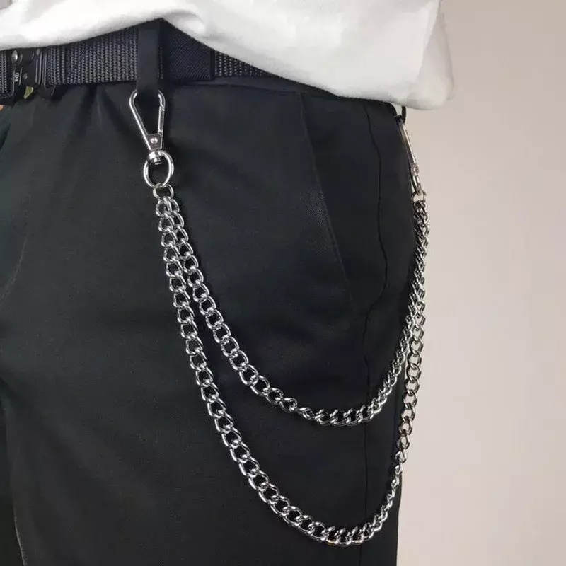 Metalowy Punk rockowy łańcuszek do kluczy dla mężczyzn damski brelok do kluczy portfel Jeans Hip-hopowe spodnie do paska łańcuchy biżuteria akcesoria