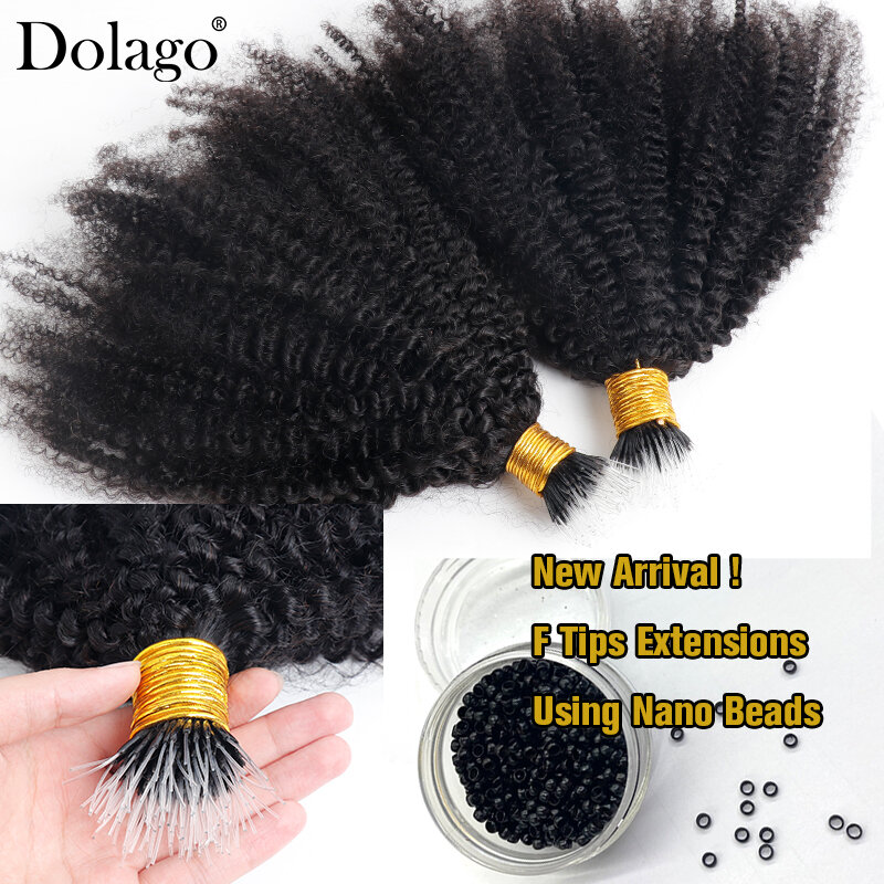 Afro Kinky Curly Hair Bundles 4B 4C I Tips Microlinks F Tips, extensiones de cabello humano negro para mujeres, cabello virgen brasileño a granel