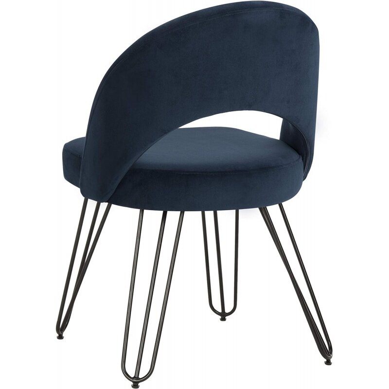 Бархатный и матовый черный обеденный стул Safavieh Home Jora в стиле ретро темно-синего цвета, набор из 2 предметов
