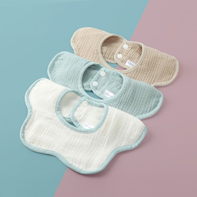 Bavoirs en gaze de coton pur pour bébé, 1 ensemble de bavettes respirantes et réglables pour nouveau-né, pétales de couleur unie, épais