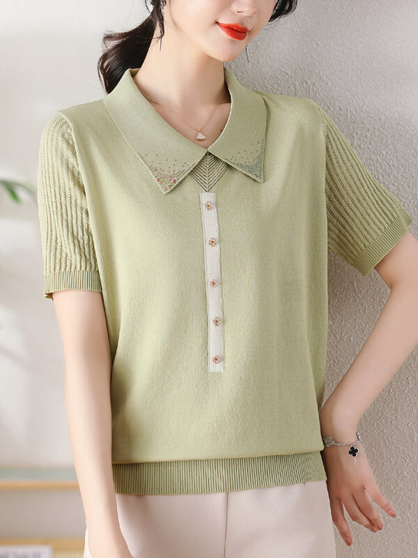 Summer Crop Top Knitted T Shirt Women Sweater Pullovers Clothes For Women Tees Top Casual Short Sleeve Women's T-shirt