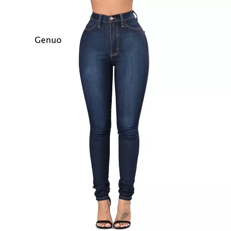 Calça jeans skinny de cintura alta feminina, casual, stretch, calça pequena, roupas de primavera e verão, moda feminina