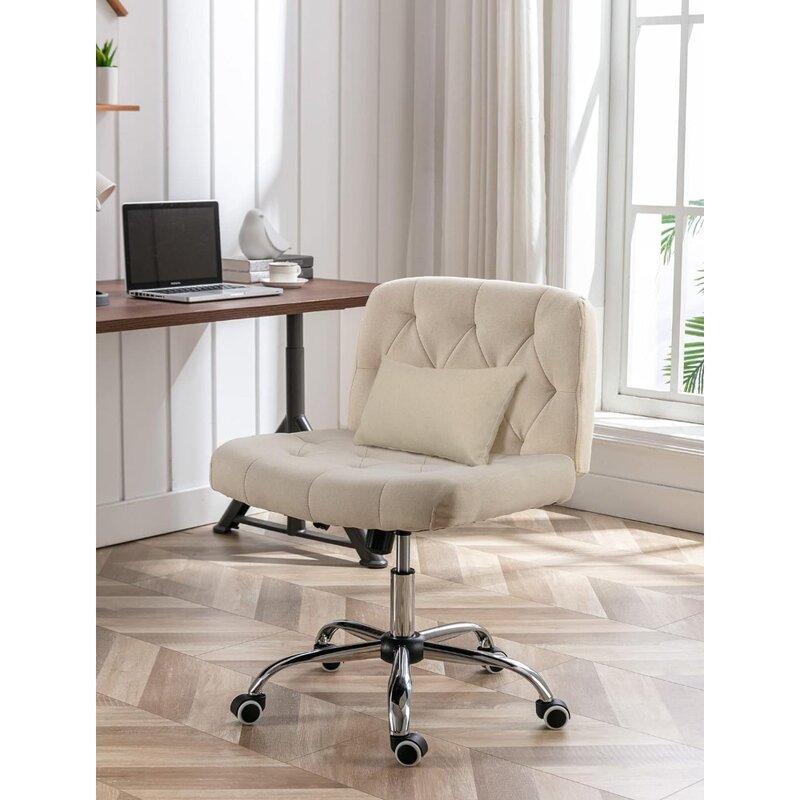 IMenting-assento largo sem braços Rolling Desk Chair, moderno adornado, tecido giratório ajustável, Home Office