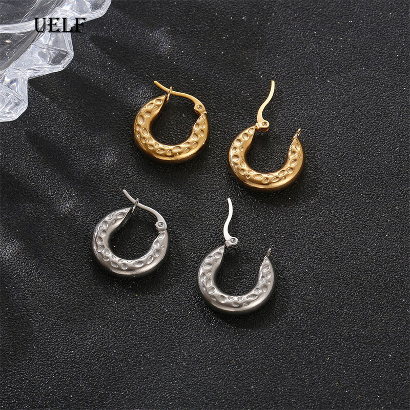 UELF  Silver Color French Punk Hip-Hop Geometric Small Hoop Earrings for Women Gold Silver Party Jewelry Accessories
