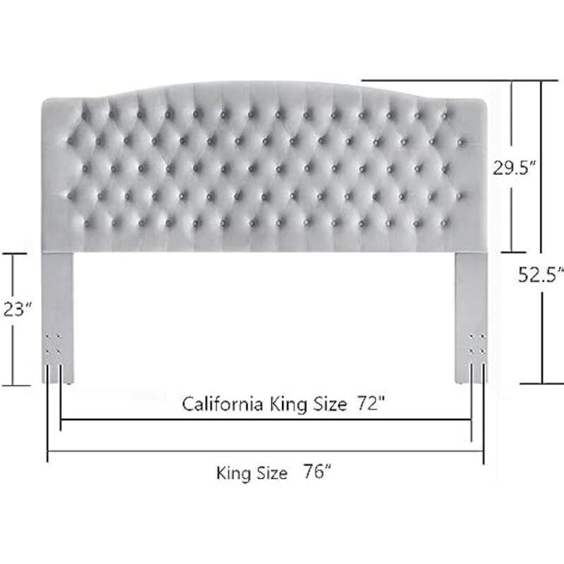 24KF Velvet Upholstered Tufted Button King Headboard and Comfortable Fashional Padded King/California King Size Headboard- Gray