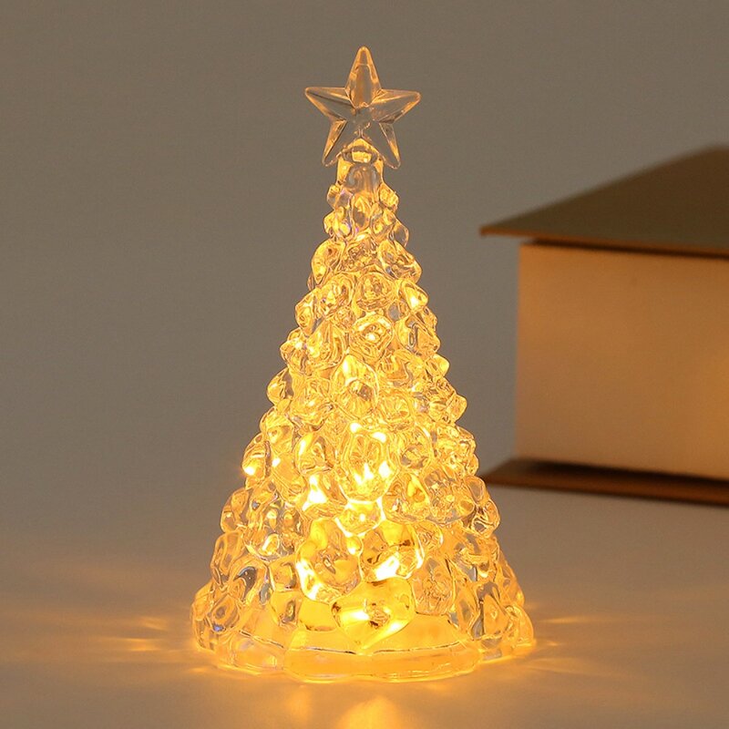 مصباح شفاف لشجرة عيد الميلاد كريستال ، إضاءة ليلية ليد ملونة ، جو مضيء ، مصابيح شموع أعياد الميلاد