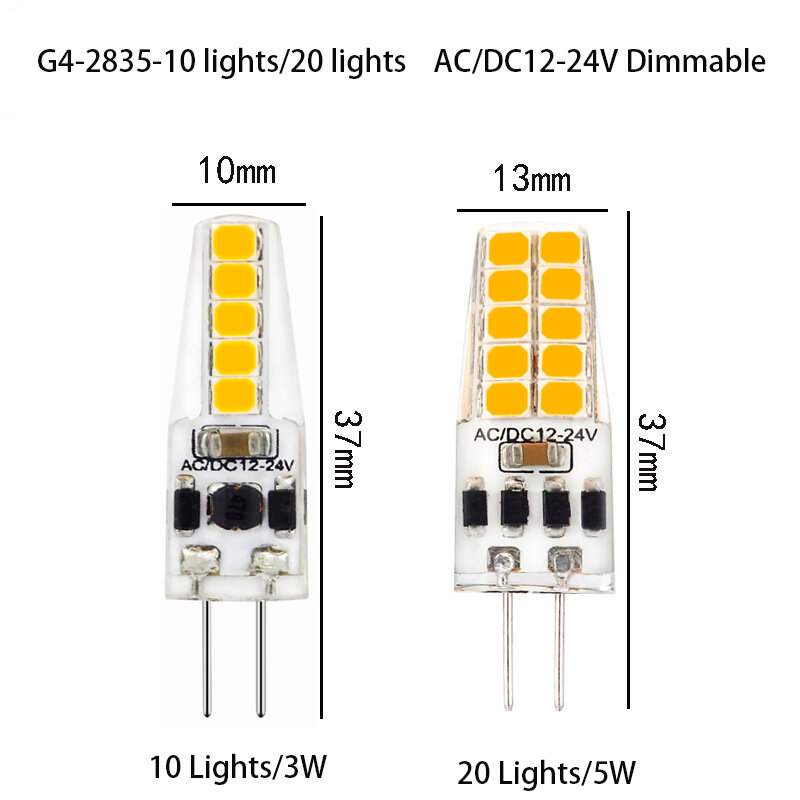 5 Stück Mini dimmbare G4 LED Silikon Kristall Glühbirnen AC/DC 12V-24V 3W 5W SMD kalt warm neutral weiß ersetzen Halogenlampe