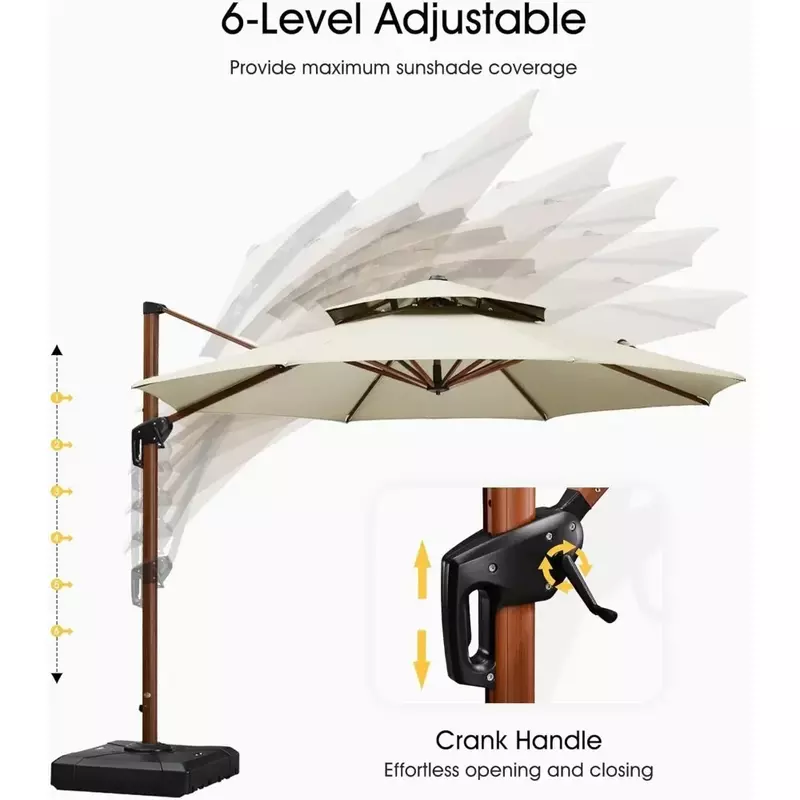 مظلة مستديرة خارجية مقاومة للرياح ، خدمة شاقة ، إزاحة كبيرة ناتئ ، مظلة شمس للحديقة ، 13 قدمًا