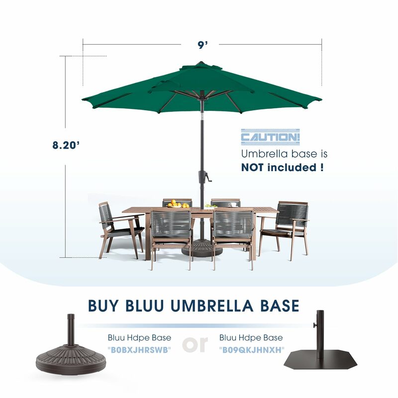 Payung meja luar ruangan payung teras 9 kaki, kanopi Olefin tahan pudar 36 bulan, payung pusat pasar, 1 tingkat, hijau gelap