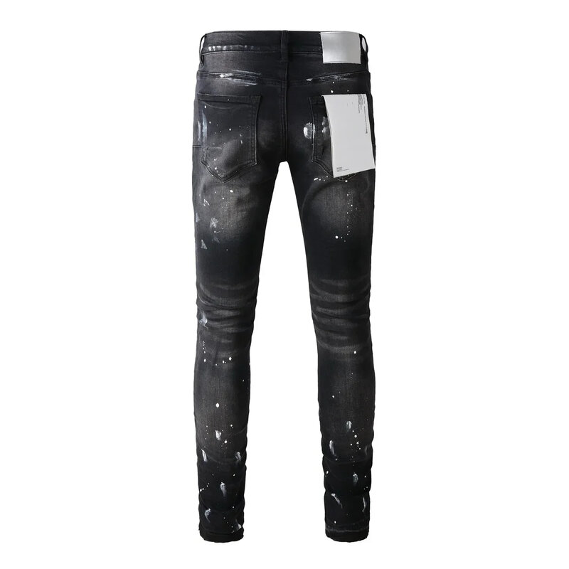 High quality 2024 Purple ROCA brand jeans Fashion high street, black paint, old repair, low convex tight Skinny pants 28-40 size
