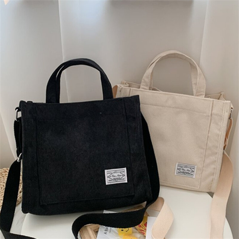 2022 Korean Corduroy Cube Shoulder Bags Fashion Square Lady Soft Handbag for Woman Adjustable Shoulder Strap Large Capacity