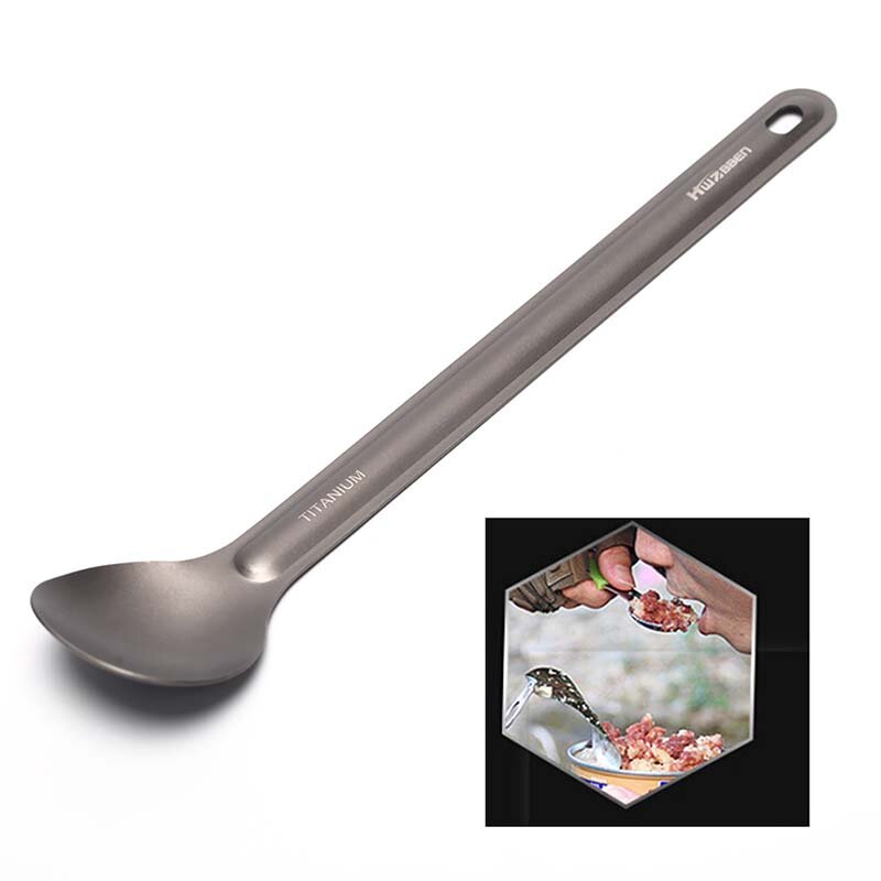 Sendok berkemah Titanium, sendok SpoonTitanium pegangan panjang peralatan makan luar ruangan