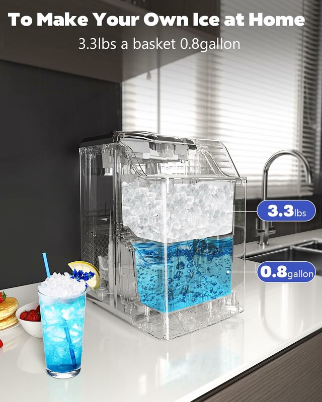 Kndko Nugget Ice Makers Countertop,45lbs/Day,Countertop Ice Maker Crushed Ice,24H Timer,3.3 Pounds Basket,Self Cleaning Ice Make