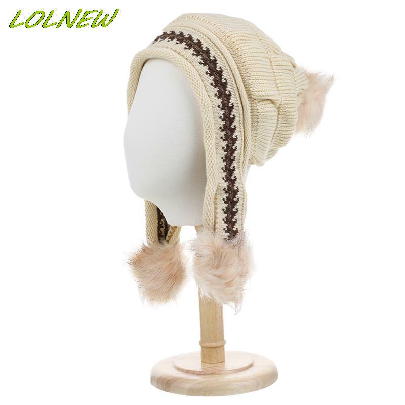Warm Wool Winter Hats for Women Simple Cute Fur Ball Hat Thickened Ear Protection Warm Cycling Women Hat Ski Cap Beanie