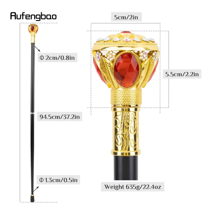 Золотисто-красная искусственная Бриллиантовая трость для ходьбы, модная декоративная трость, элегантная трость для джентльмена, ручка для ходьбы 94 см