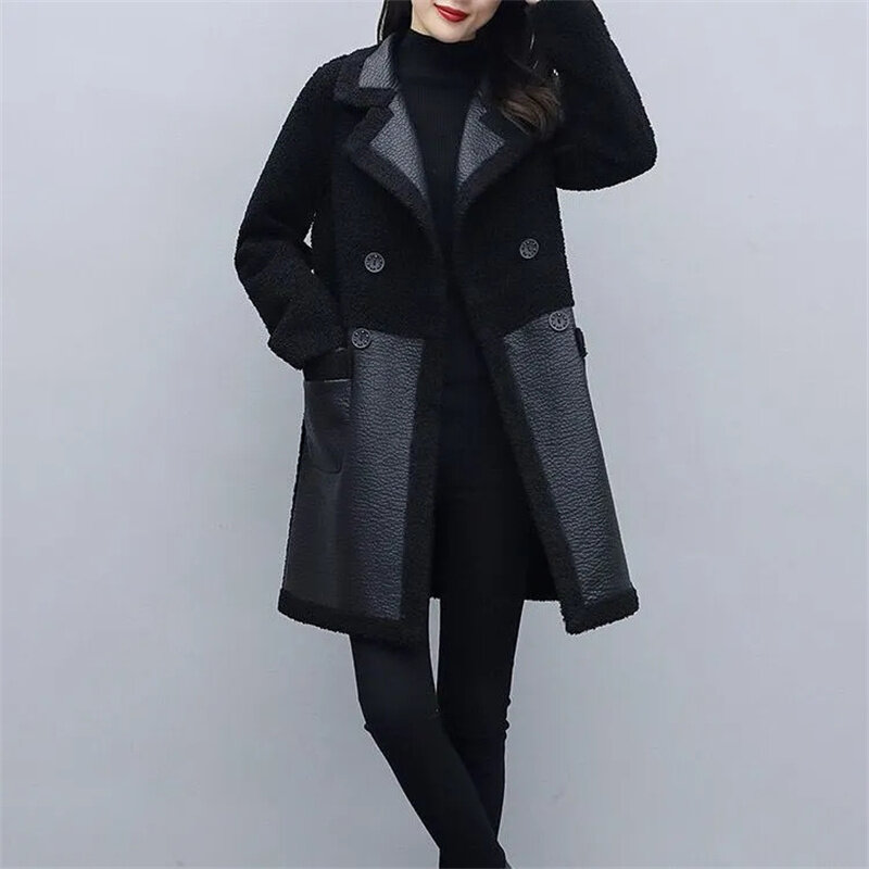 Куртка большого размера Женская Новая Двусторонняя Меховая куртка осень-зима 2024 верхняя одежда из овечьей шерсти длинное пальто с подкладкой женские кожаные топы
