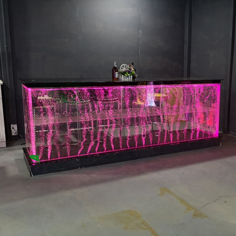 custom，bar and lounge furniture rectangular LED acrylic lighting restaurant bar counter design