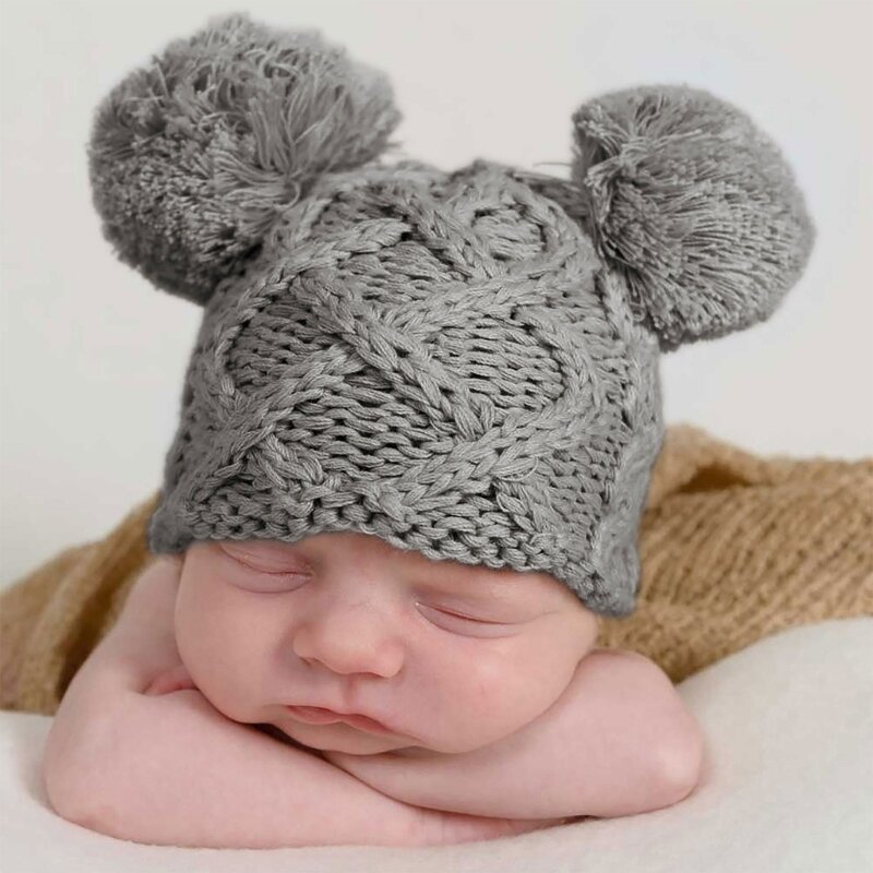 67JC Mũ chụp ảnh trẻ sơ sinh dễ thương Mũ len cashmere có mũ đôi bóng