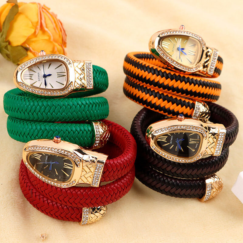 Reloj en forma de serpiente para Mujer, relojes de cuarzo de lujo con cristal, Reloj de pulsera clásico dorado, moda caliente