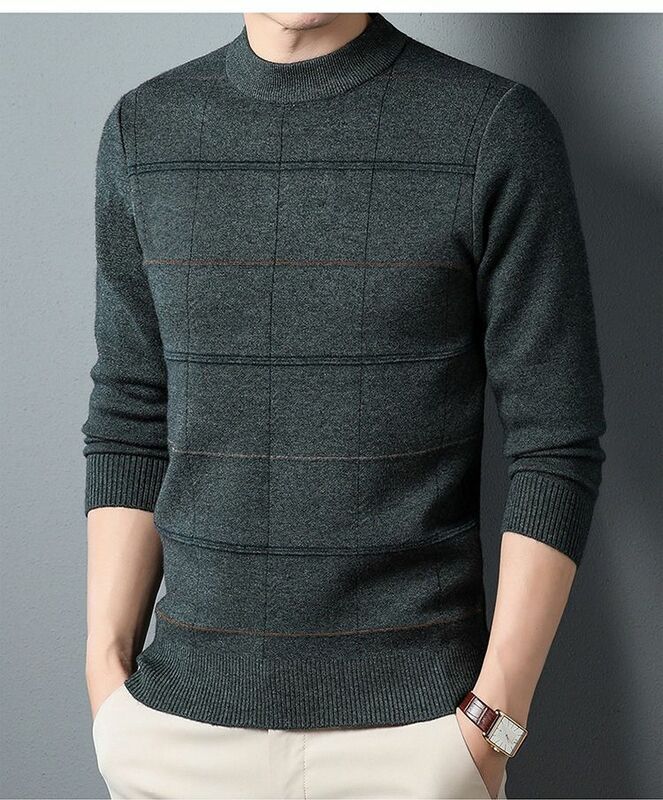 Мужская кашемировая водолазка из смеси хлопка, осенне-зимний пуловер с круглым вырезом, джемпер для мужчин, модель R169