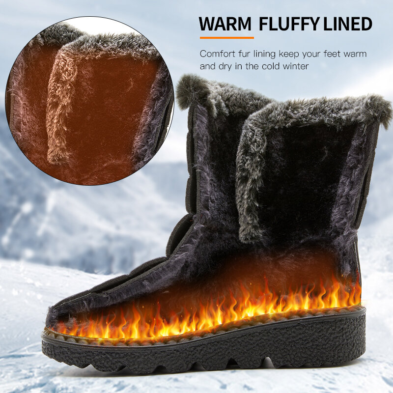 Botas de nieve impermeables de piel sintética para mujer, botines largos de felpa con plataforma, zapatos cálidos de algodón para parejas, invierno, 2024