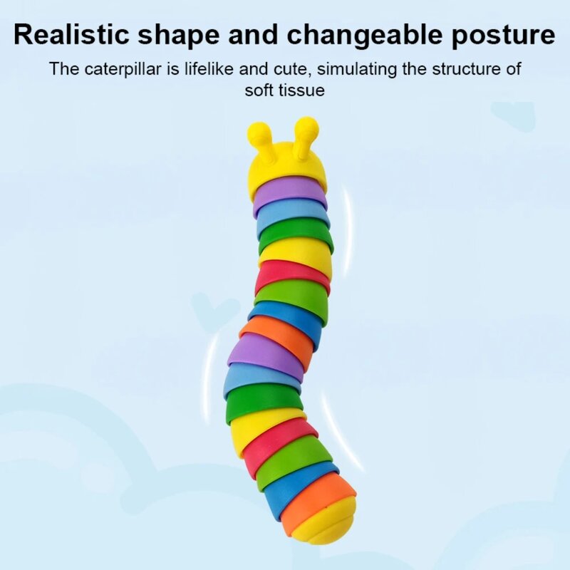 Articulado Sensorial Slug Toy para crianças e adultos, Verme realista, Caterpillar Fidget Toys, ADHD Autismo Stress Relief, Engraçado
