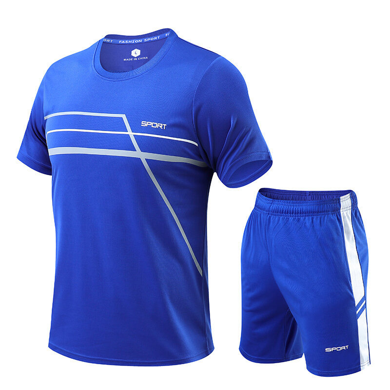 Men Sportswear Suit Summer Fitness Sets Short-Sleeve T Shirt + Shorts Tracksuit New Male Quick Dry Running Tracksuit